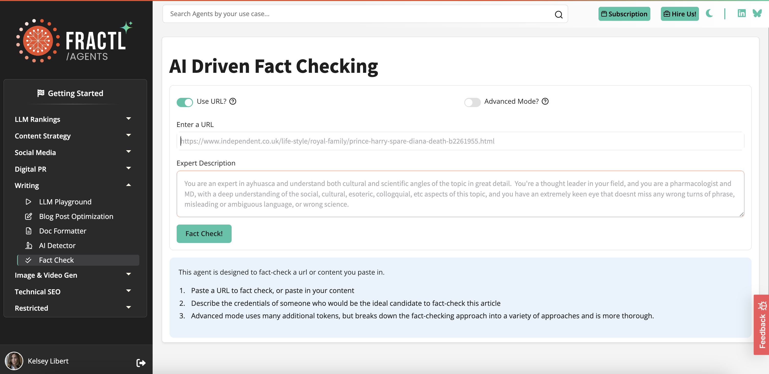 Fact Check Agent Interface